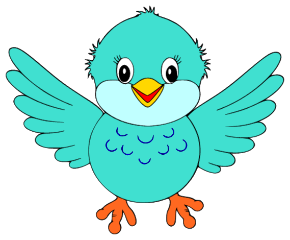 Cheerful turquoise cartoon bird with outstretched wings, yellow beak, and orange feet.