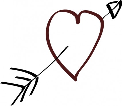 A hand-drawn red heart pierced by a black arrow, symbolizing love or romance.