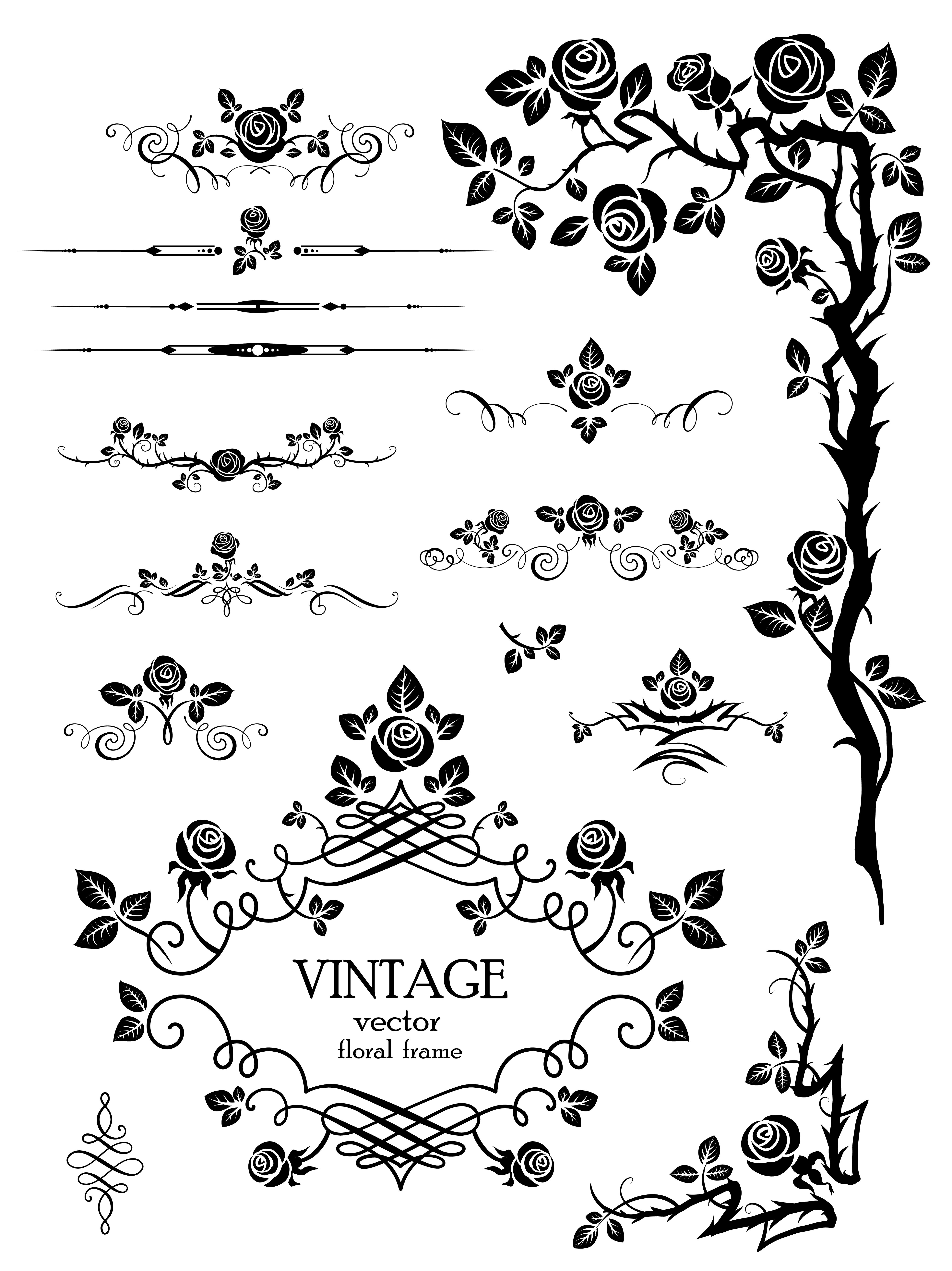 Flowers silhouette lace 03 vector Free Vector 