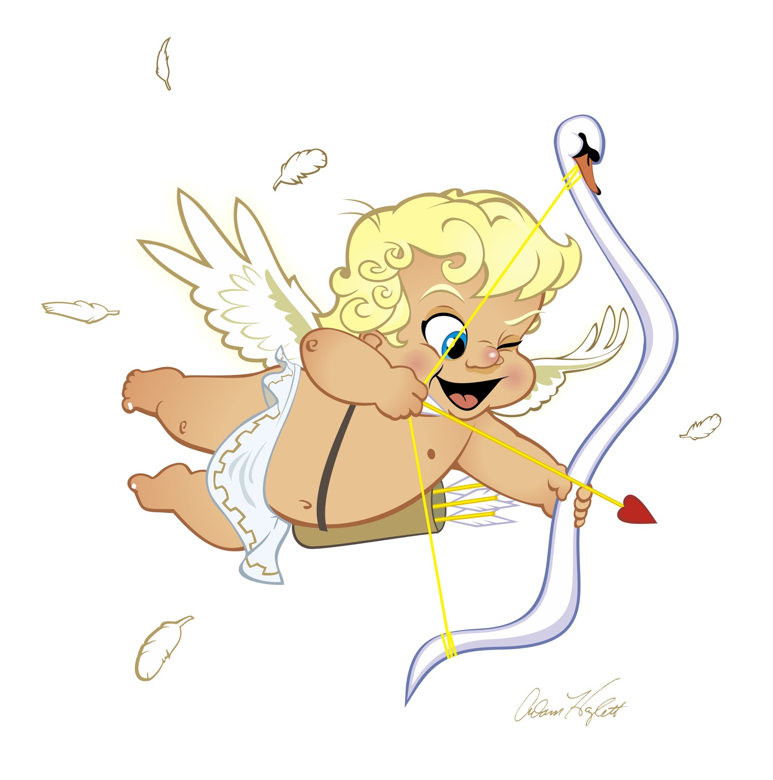 Playful Cupid with Swan Bow - Valentine’s Day Illustration