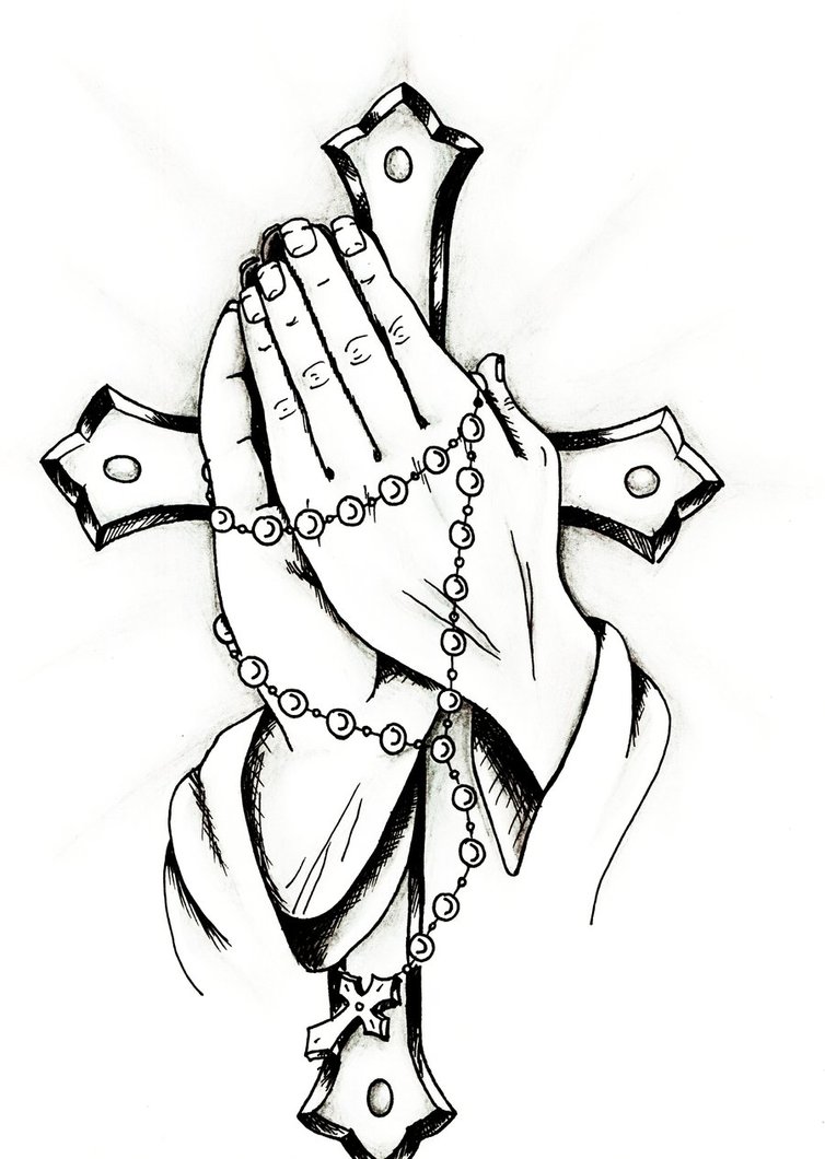 cross with praying hands drawing - Clip Art Library