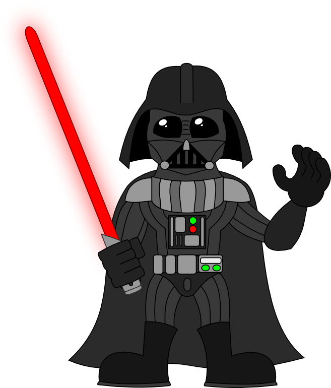 Cute Darth Vader Cartoon with Red Lightsaber - Free Clipart Image