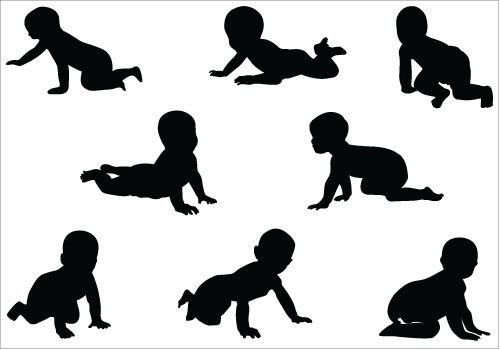 Very smooth and details silhouettes of baby crawling, drifting and 
