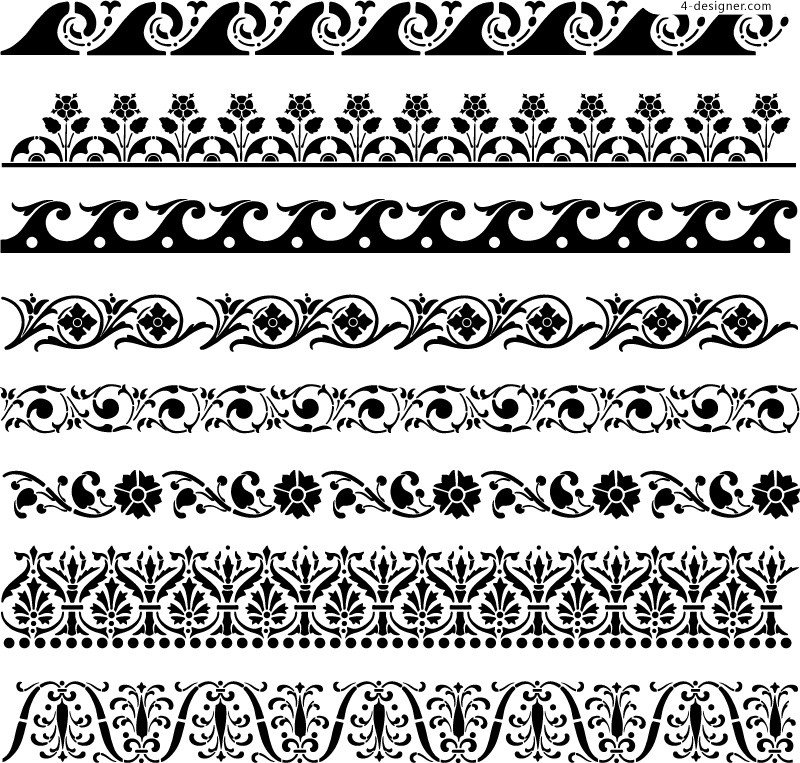 4-Designer | Black floral lace patterns vector material