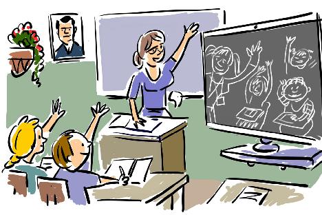 Teacher woman teaching kids to draw children Vector Image