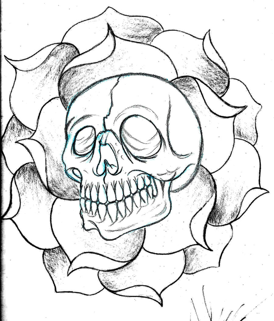 Skull with flowers. Sketch skulls with roses... - Stock Illustration  [68513369] - PIXTA