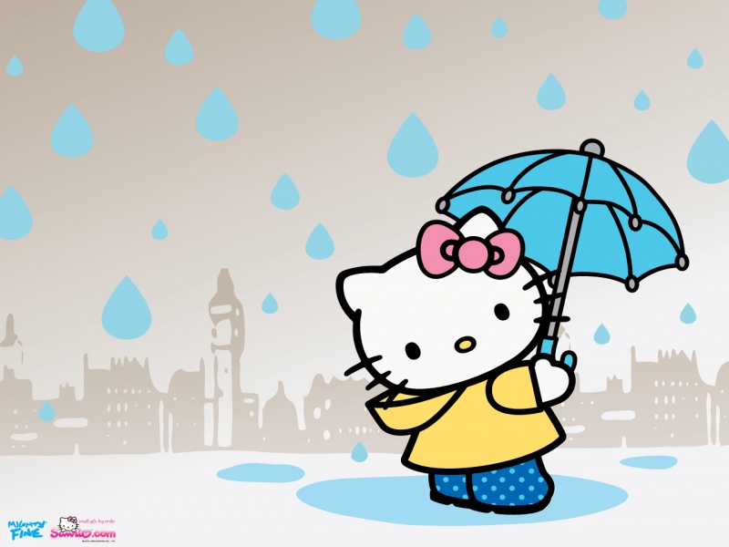 Kitty Cat with Rain Umbrella Vector Free Stock Photo and Wallpaper