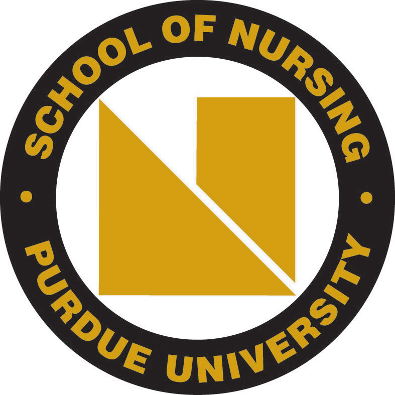 Purdue University School of Nursing circular logo with gold and black design featuring a stylized "N".