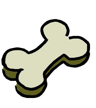A cartoon-style dog bone with beige coloring, black outline, and olive-green shadow for depth.