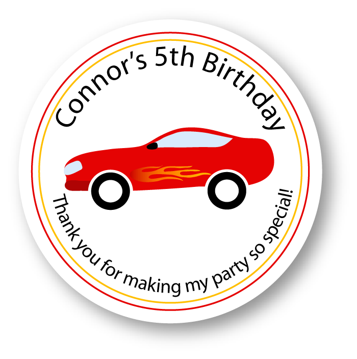 Connor’s 5th Birthday Car-Themed Thank-You Sticker | Printable Party Favor