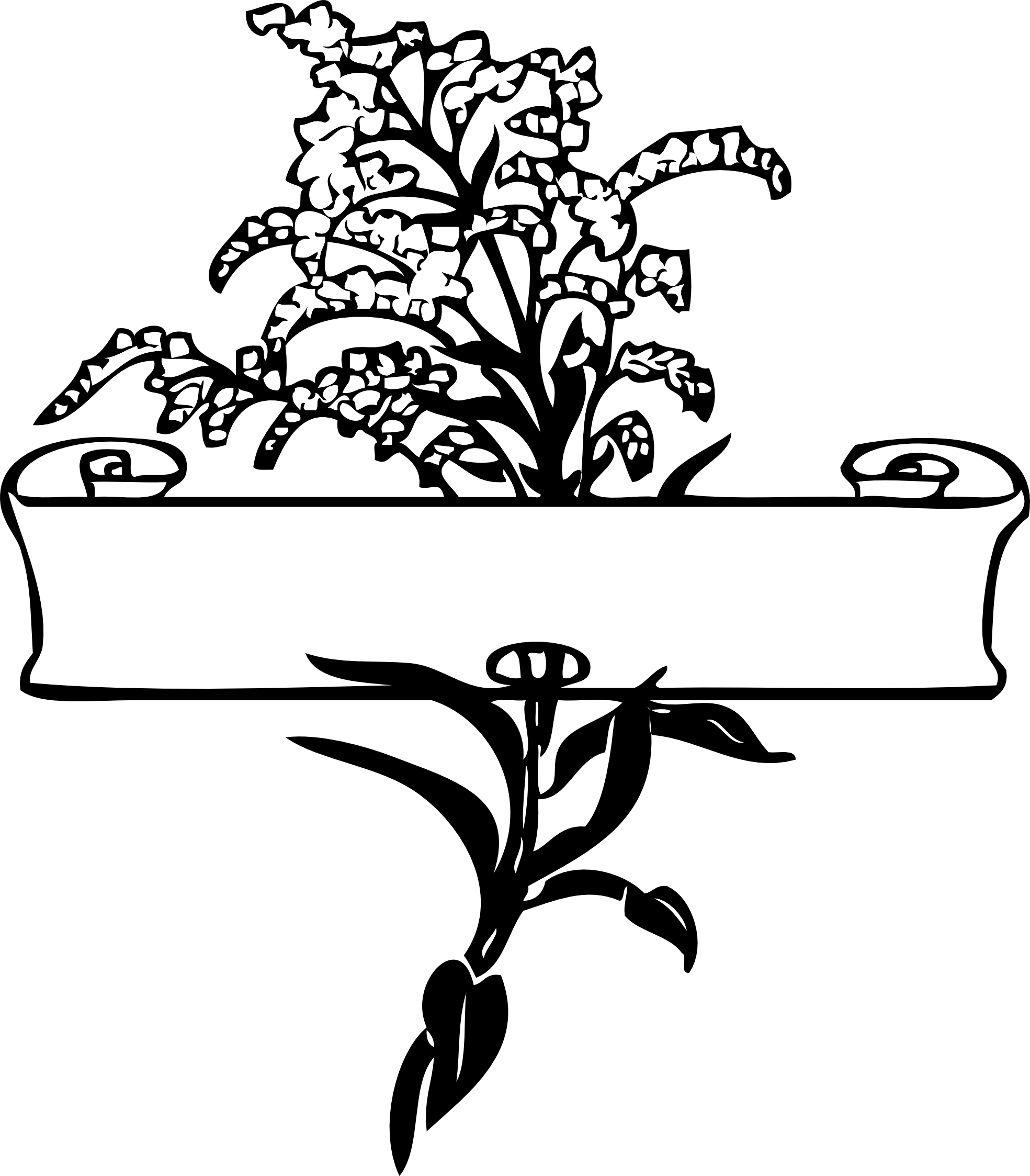 scroll with flower spray black white line art  - Clipart library 