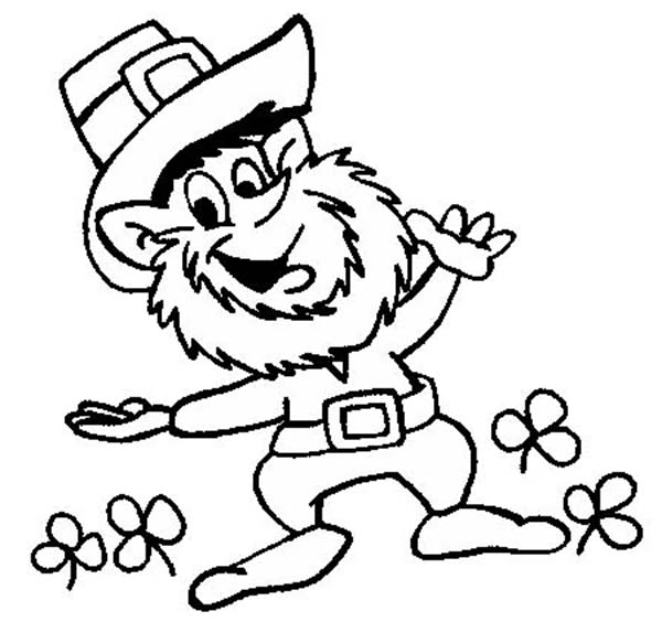 Leprechaun Welcoming St Patricks Day by Dancing Coloring Page 