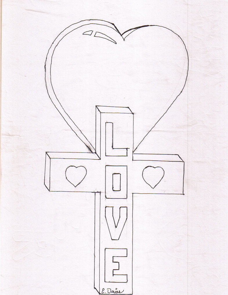 how to draw a cross with a heart