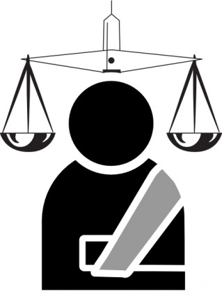 Injured person with arm in sling beneath scales of justice, symbolizing legal rights after injury.