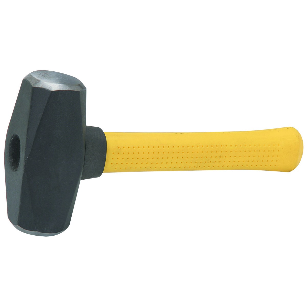 Heavy-duty 2 lb engineer’s hammer with yellow rubber grip handle and black forged steel head, isolated on white.