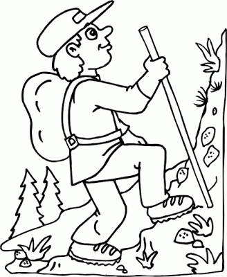 Hiking Adventure Illustration - Free Coloring Page for Kids & Adults