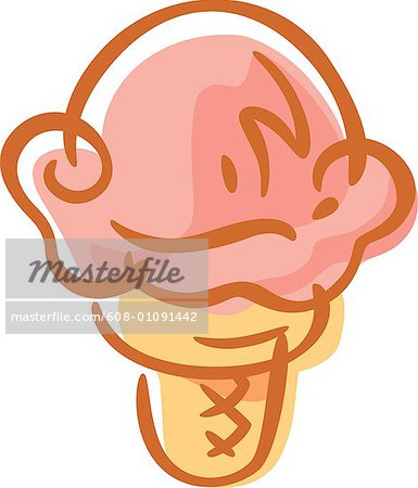 Strawberry Ice Cream Cone Illustration - Sweet Treat Clipart