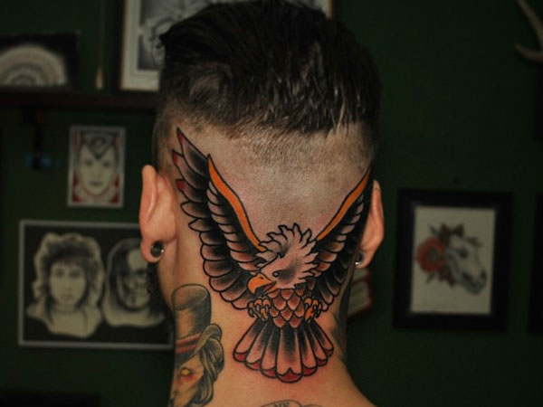 Traditional Ship Tattoo On Man Side Neck