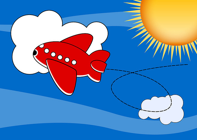 Fun Red Airplane Flying in Sunny Sky - Kids’ Aviation Illustration
