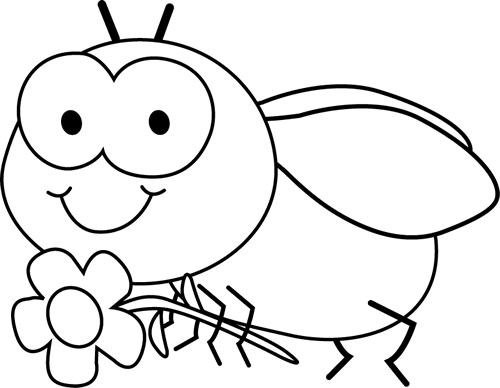 Black and White Fly and Flower Clip Art - Black and White Fly and 
