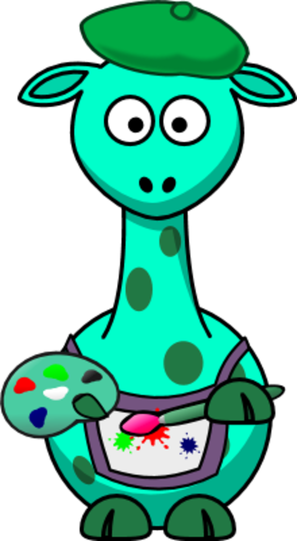 Giraffe Artist Cartoon - Creative Animal Illustration for Kids & Designers