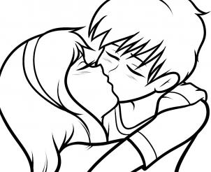 Anime drawing of a kissing couple