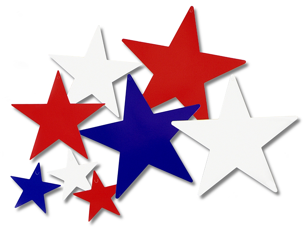 Star Cutouts - Red White  Blue - Pack of 9 - 5 -12 - American 