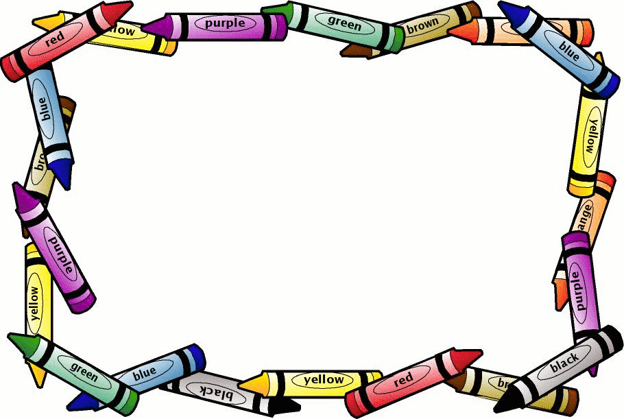 Colorful crayons arranged in a rectangular frame, each labeled with its color name.
