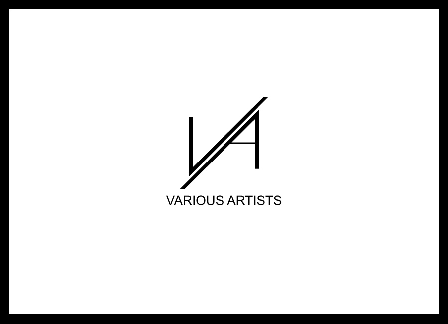 Minimalist black-and-white logo featuring stylized "V/A" monogram with diagonal slash, labeled "VARIOUS ARTISTS"