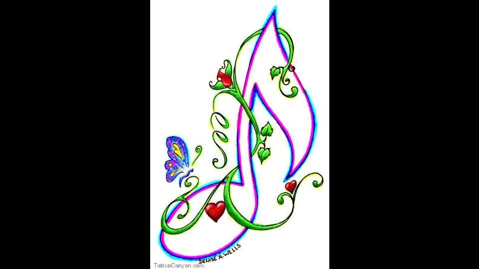 Floral Vine & Butterfly Tattoo Design - Symbolic Art by Denise A. Wells