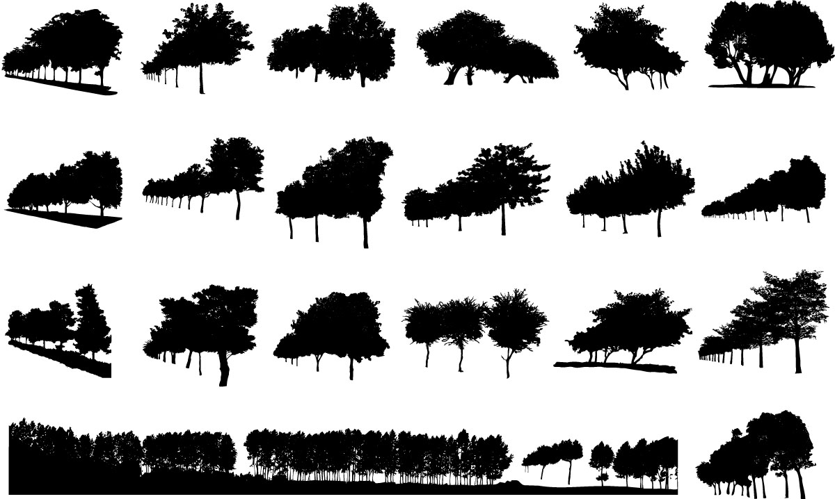 A variety of trees silhouette vector Free Vector 