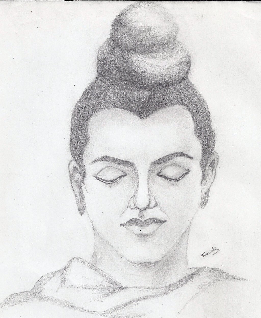 Beautiful Pencil Drawing Of Lord Buddha Ji