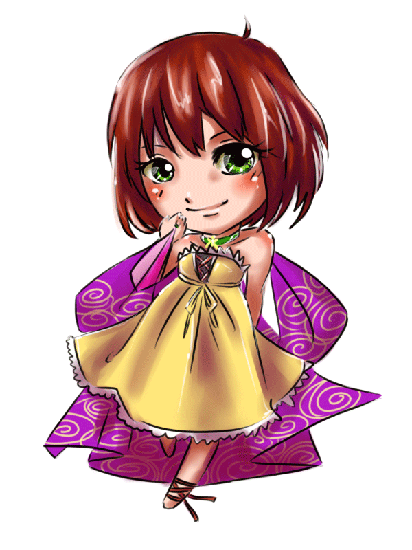 Cute Anime Chibi Girl in Yellow Dress and Purple Cloak - Free Illustration