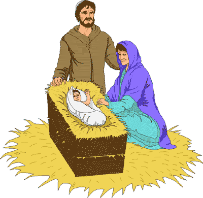 Nativity Scene: Joseph, Mary, and Baby Jesus in the Manger