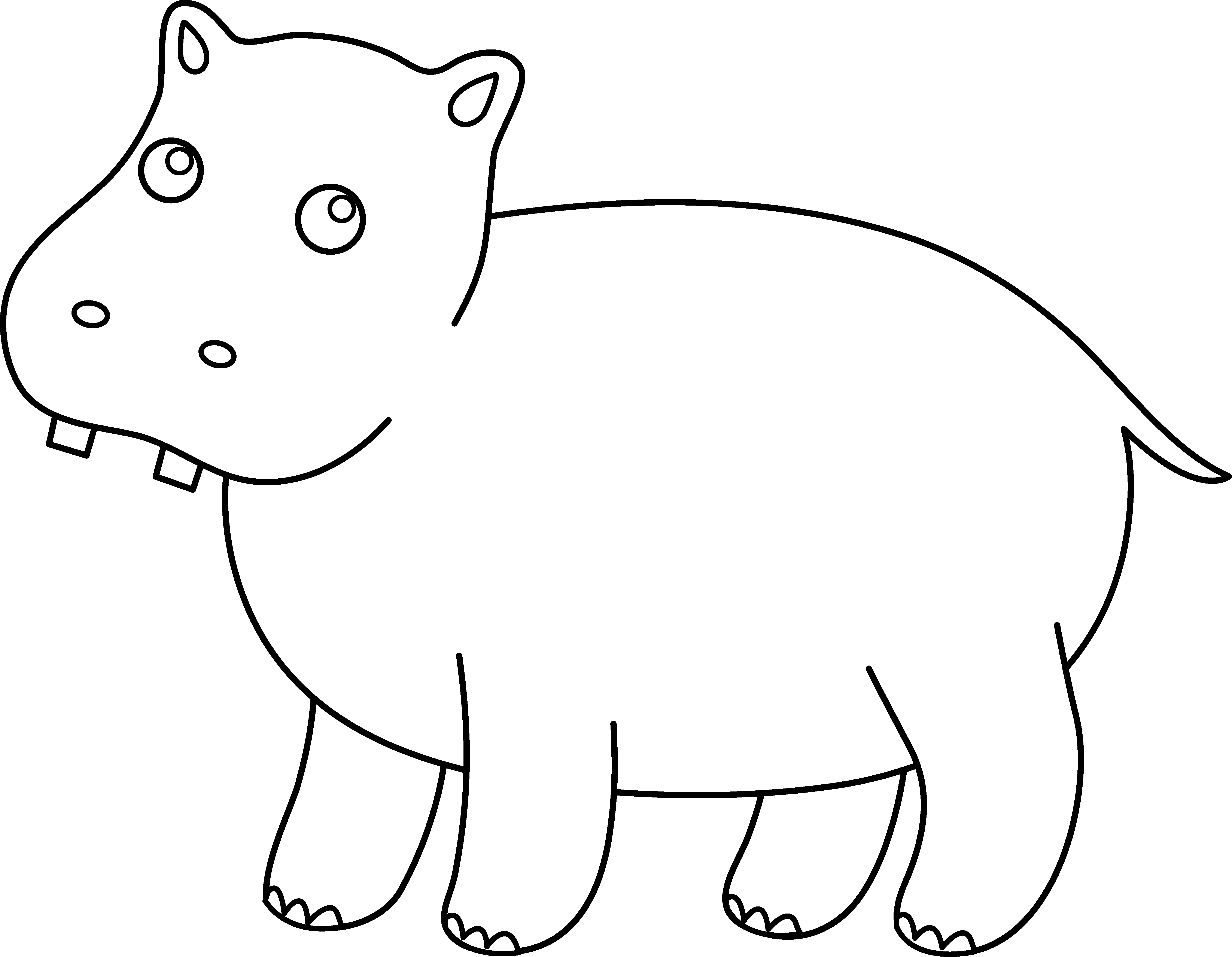 Cute Hippo Coloring Page - Free Clip Art