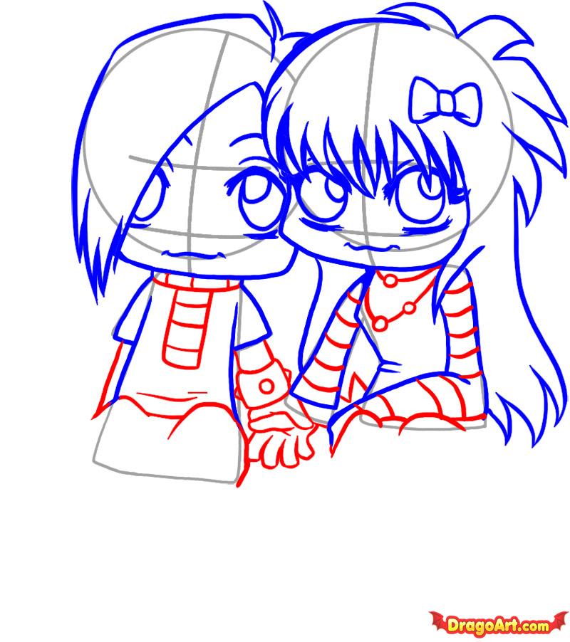 how to draw anime boy and girl holding hands