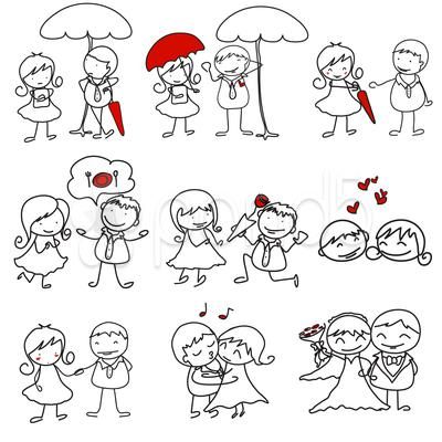 One line drawing young happy couple male Vector Image