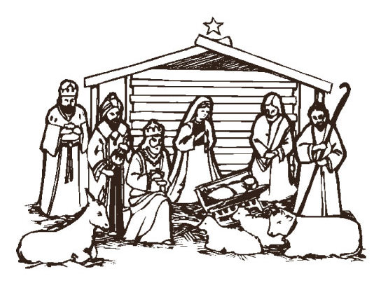 christmas nativity black and white clip art