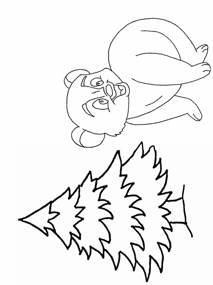 Bear and Pine Tree Coloring Page for Kids - Free Printable