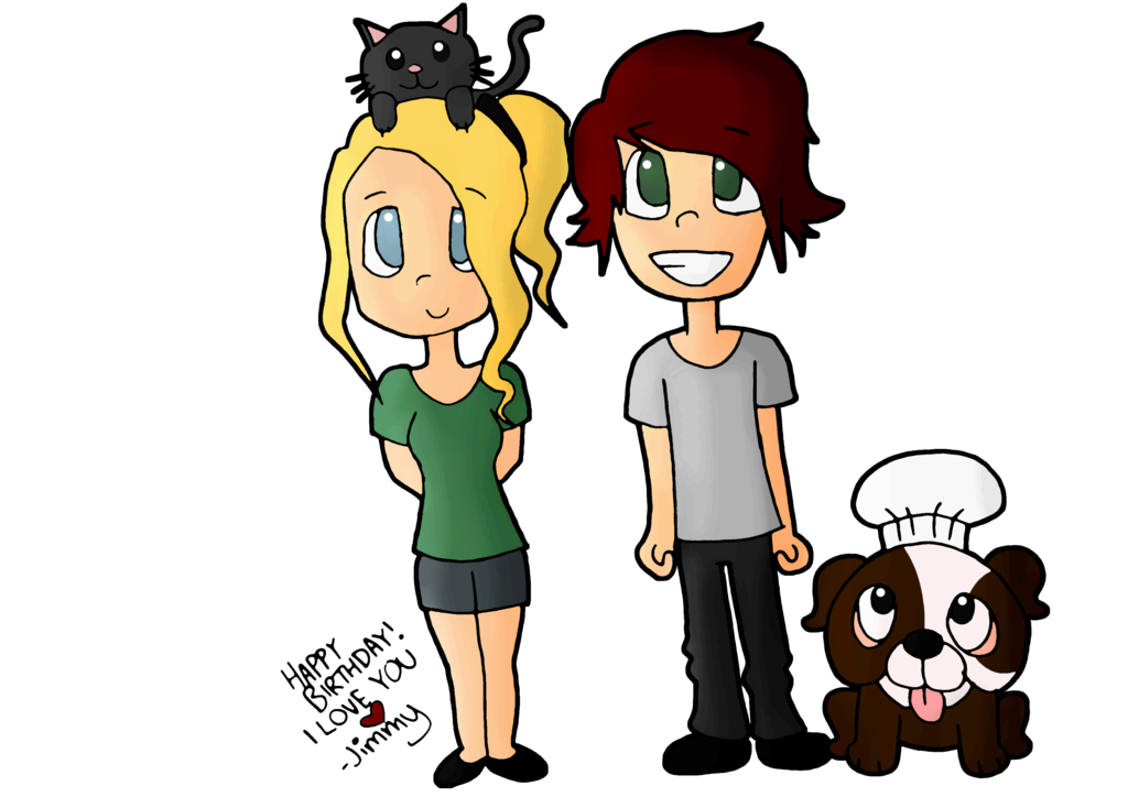 Happy Birthday Cartoon Illustration - Couple, Cat & Chef Dog