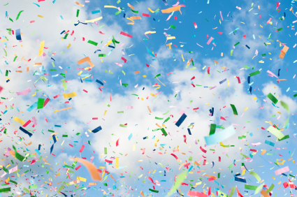 Celebratory Confetti in Blue Sky - Festive Image for Events & Milestones