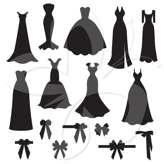 Wedding Dress and Bow Silhouettes Digital by CollectiveCreation