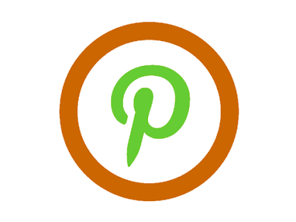 Pinterest logo featuring a green "P" inside an orange circle on white background.