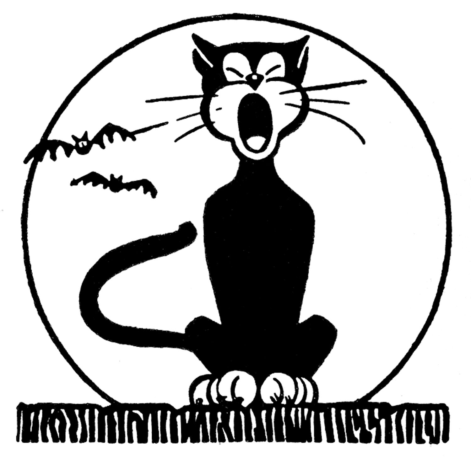 Retro Halloween Clip Art - Black Cat with Moon - The Graphics Fairy