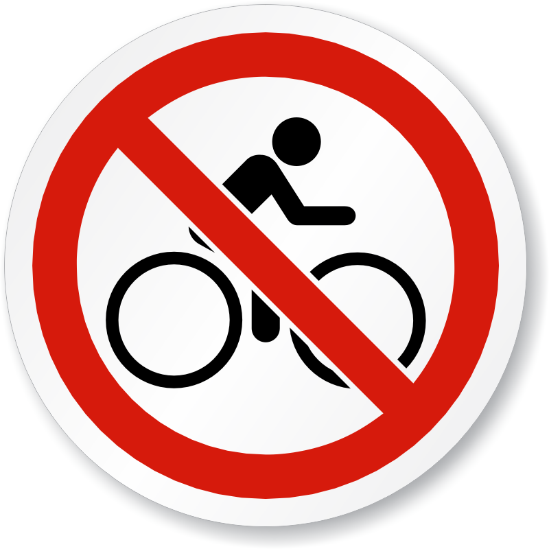 No Bike Riding Symbol ISO Prohibition Circular Sign, SKU: IS-1210 