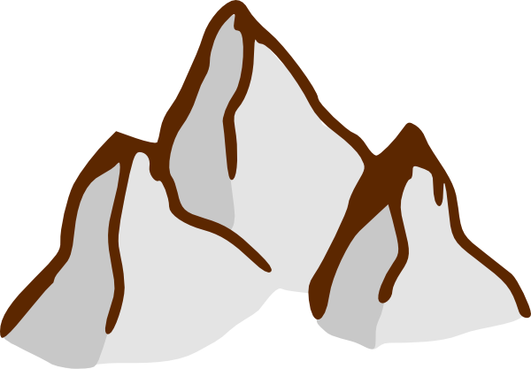 Stylized illustration of three snow-capped mountain peaks with brown ridges and gray-white slopes.