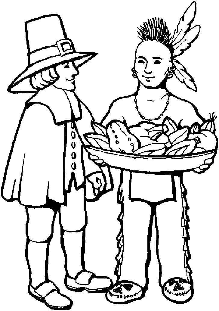 Native American and Pilgrim Coloring Page ? Thanksgiving Coloring 