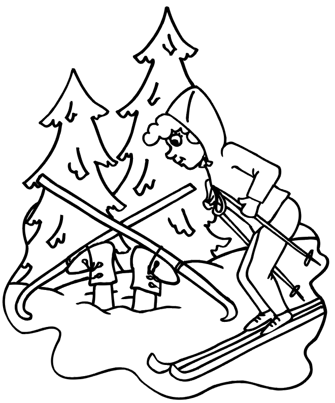 Winter Skiing Coloring Page for Kids - Printable Activity Sheet