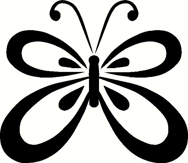 Elegant black-and-white stylized butterfly with flowing wing curves and decorative antennae.