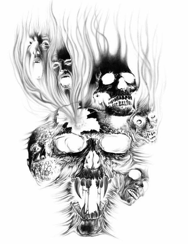 Art fancy skull tattooHand drawing on paper 14530184 PNG